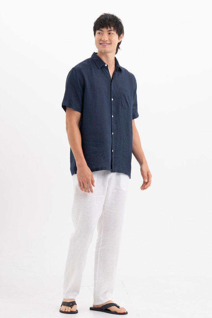 Mori Short Sleeve Linen Shirt Navy