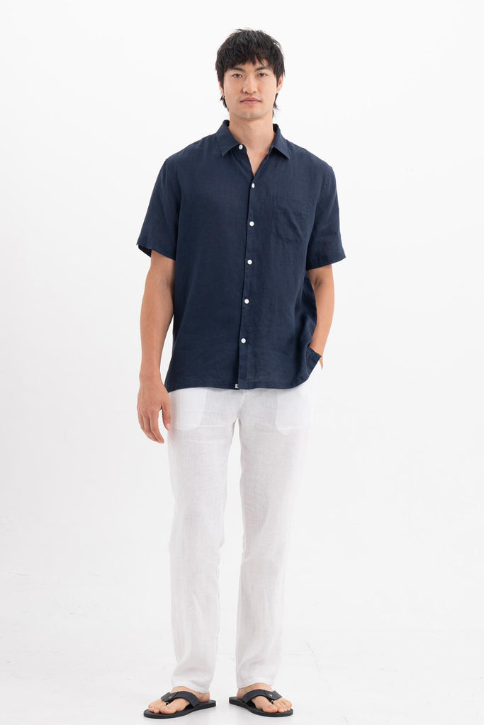 Mori Short Sleeve Linen Shirt Navy