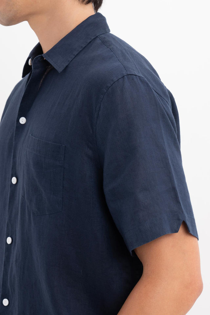 Mori Short Sleeve Linen Shirt Navy