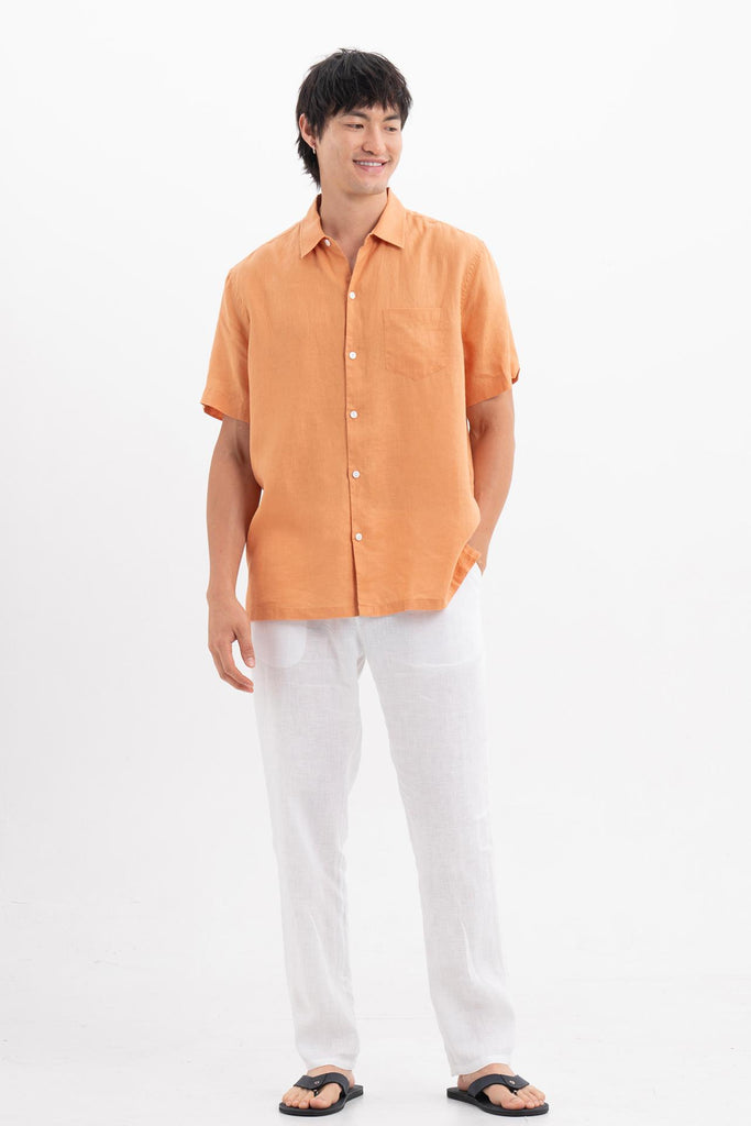 Mori Short Sleeve Linen Shirt Orange