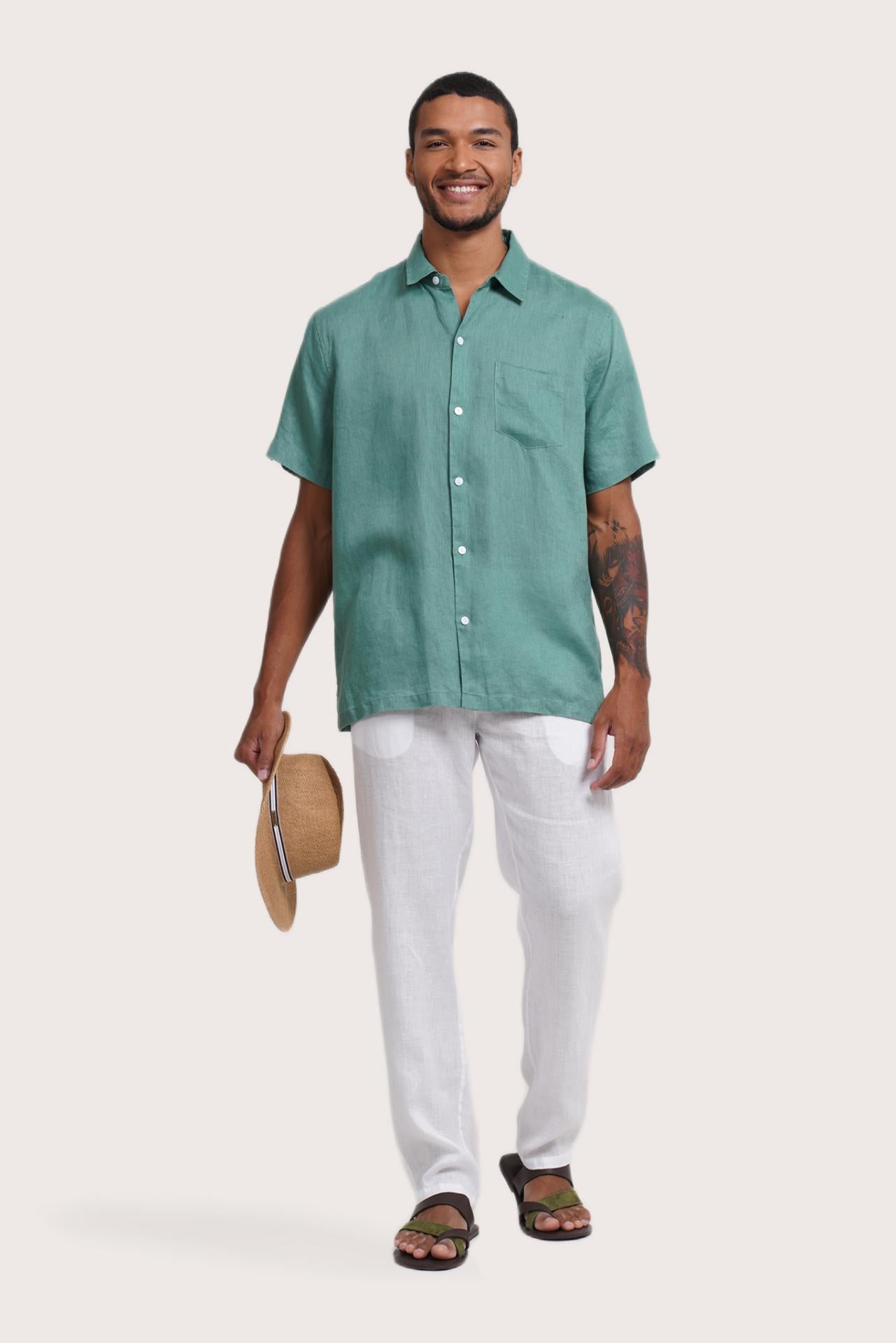 Mori Short Sleeve Linen Shirt Sage