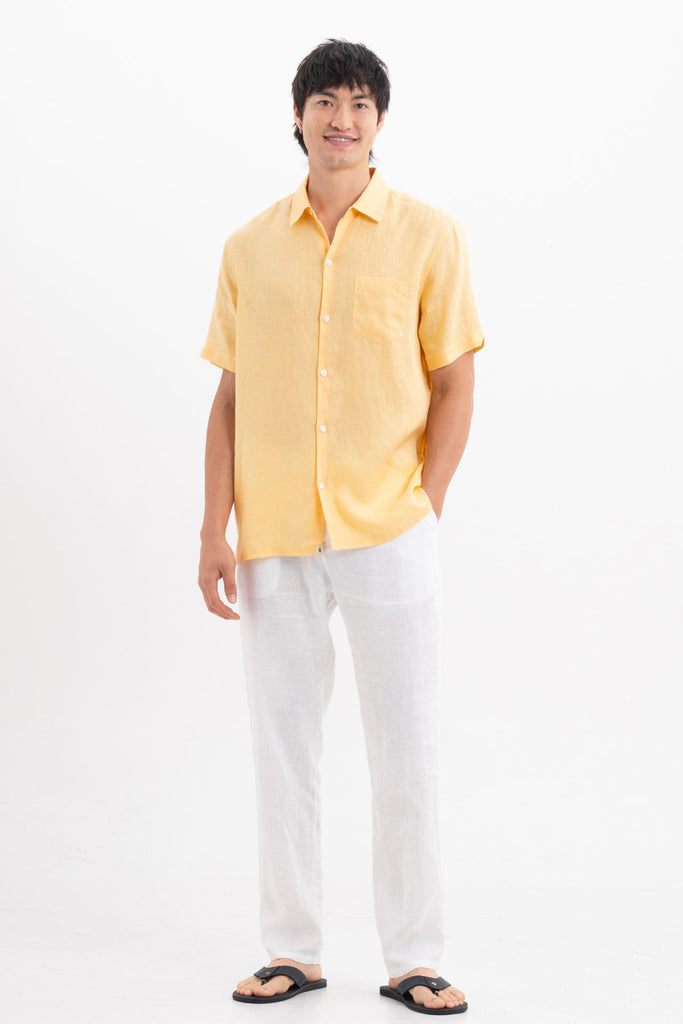 Mori Short Sleeve Linen Shirt Yellow