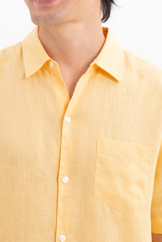 Mori Short Sleeve Linen Shirt Yellow