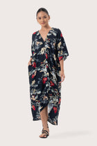 Nala Kaftan Dress White  Green Base