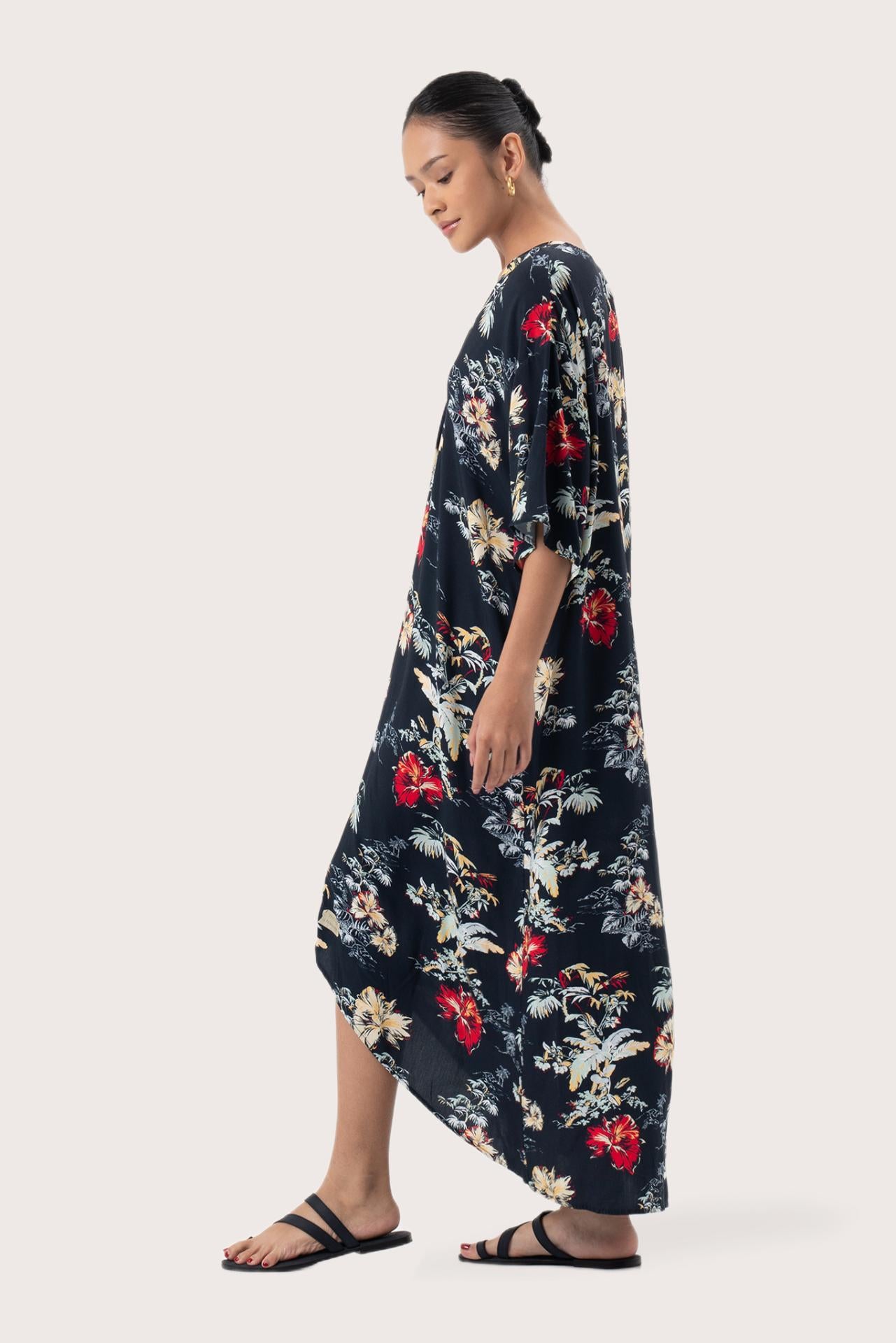 Nala Kaftan Dress White  Green Base