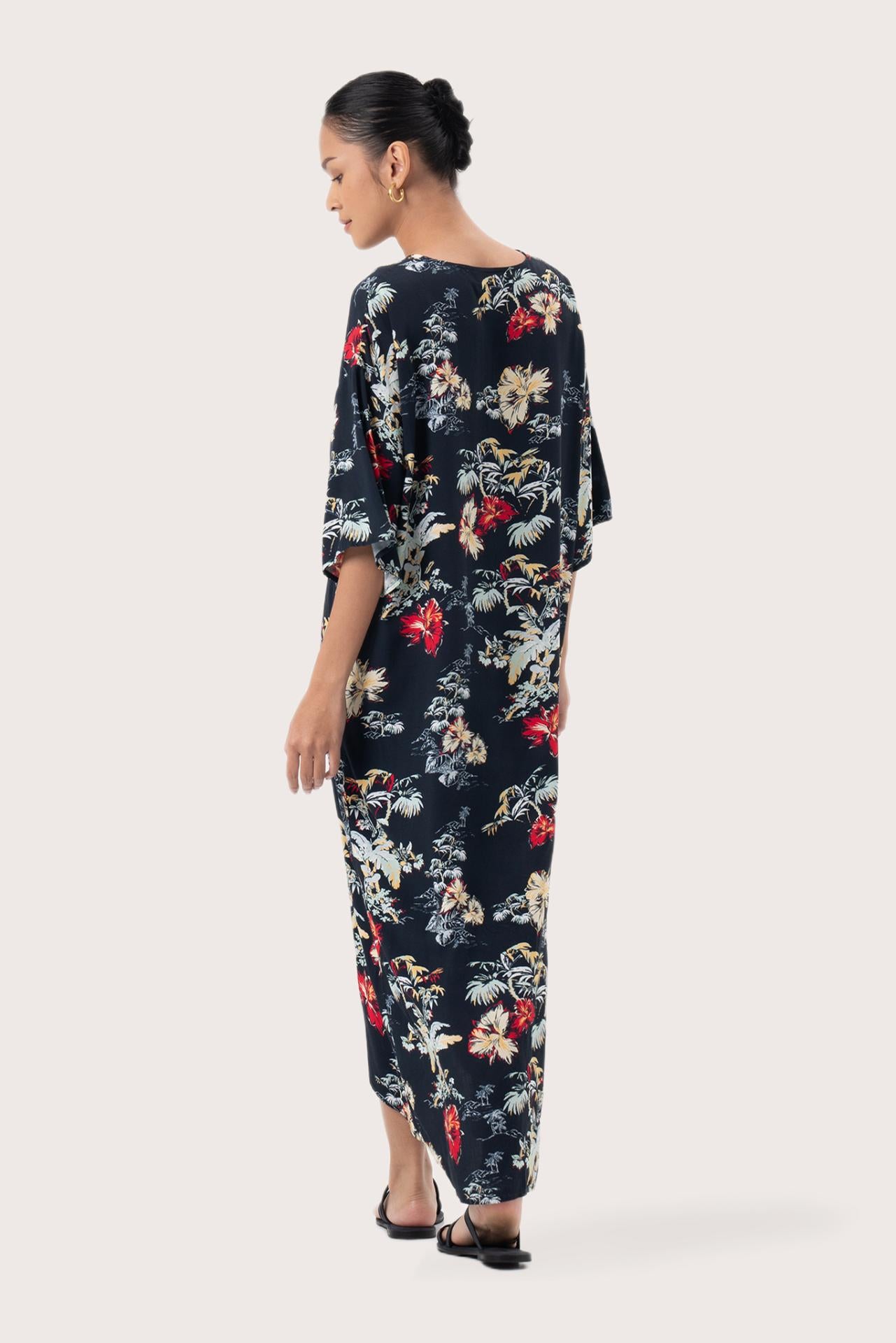 Nala Kaftan Dress White  Green Base