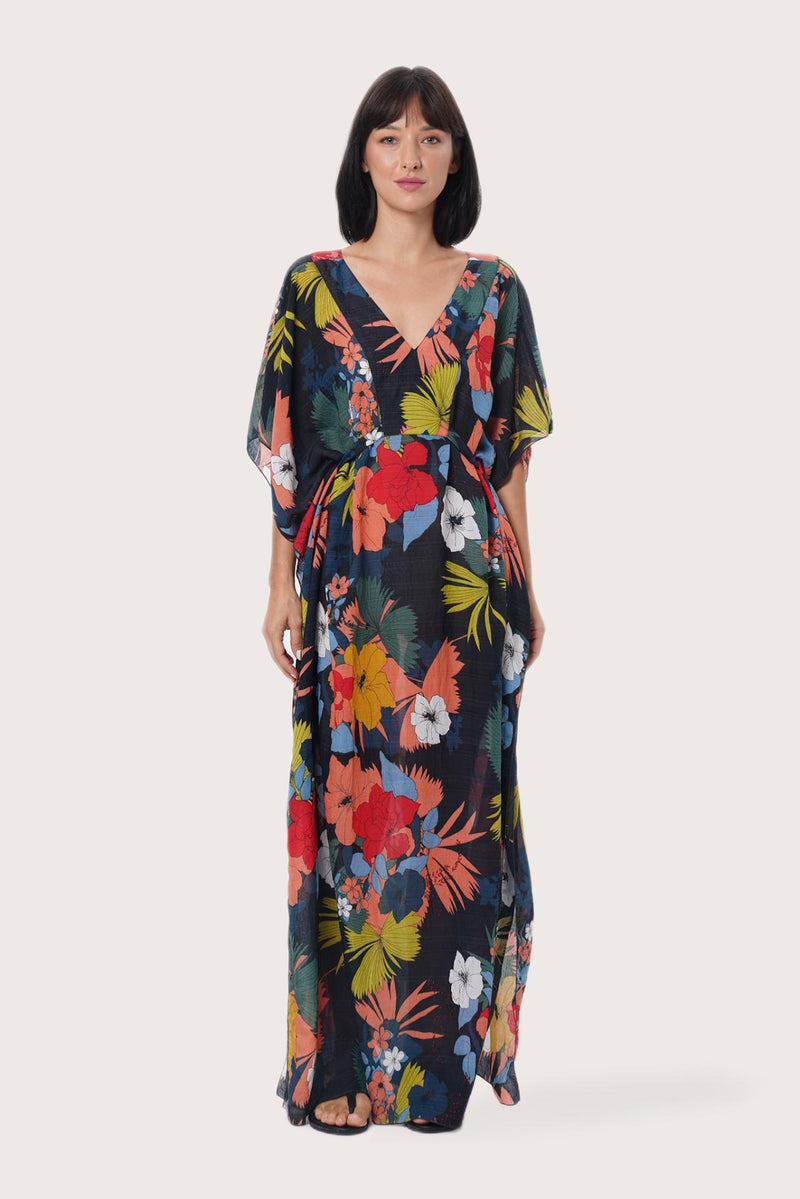By The Sea Bali Nami Kaftan Hibiscus Black
