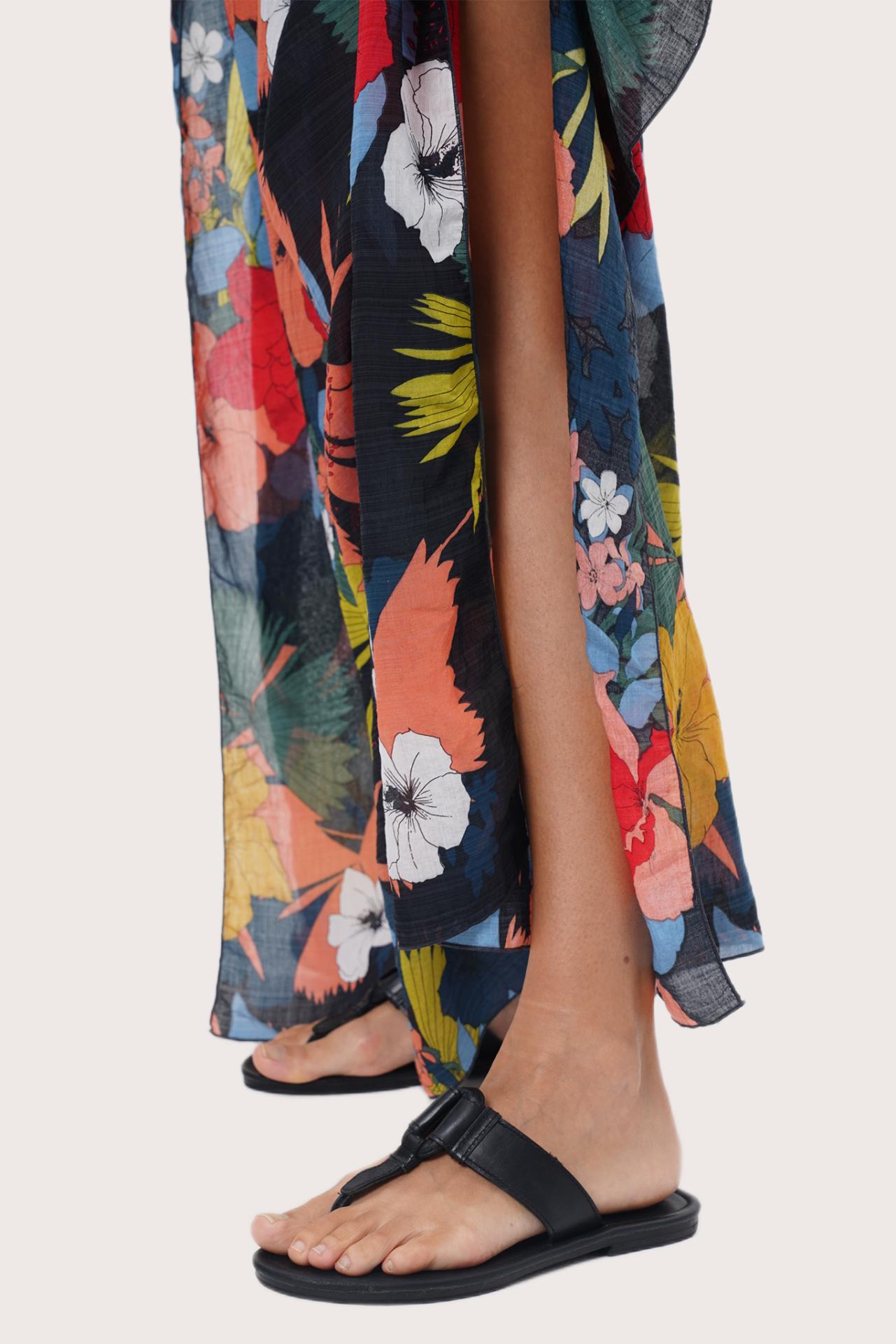 By The Sea Bali Nami Kaftan Hibiscus Black