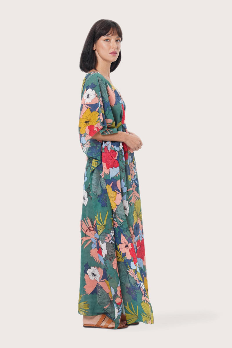 By The Sea Bali Nami Kaftan Hibiscus Green