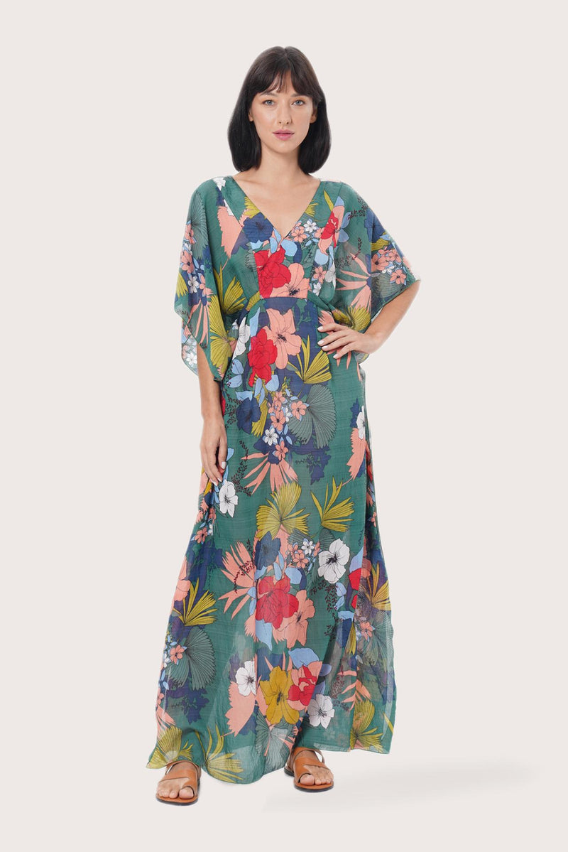By The Sea Bali Nami Kaftan Hibiscus Green