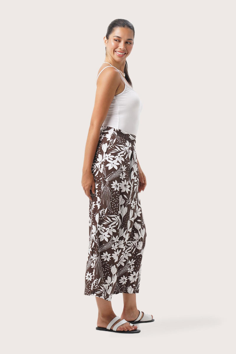 Palazzo Wrapped Pants Bali Parrots Brown