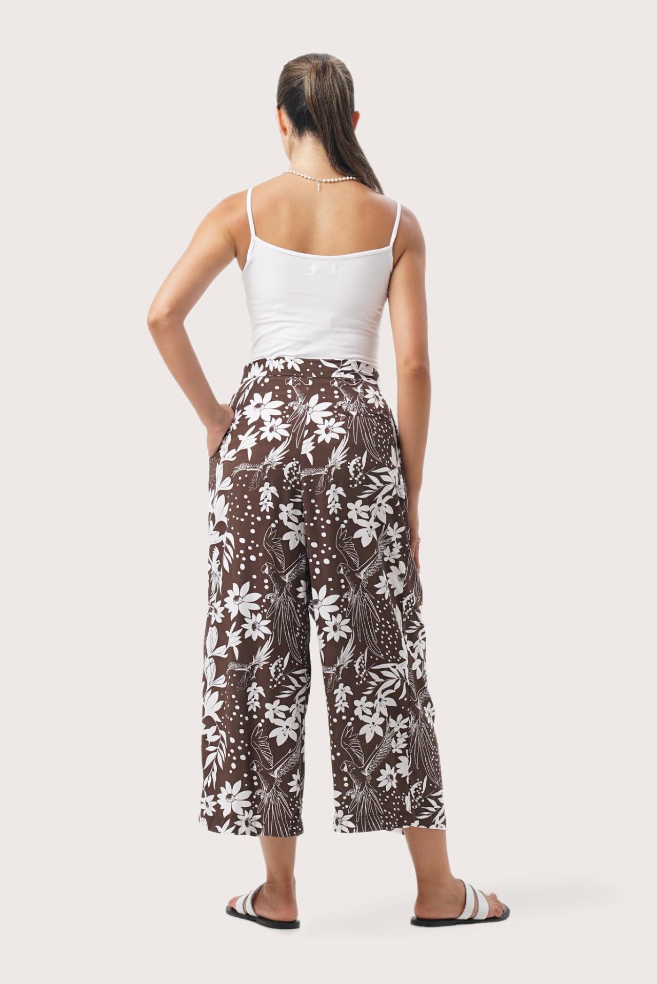 Palazzo Wrapped Pants Bali Parrots Brown