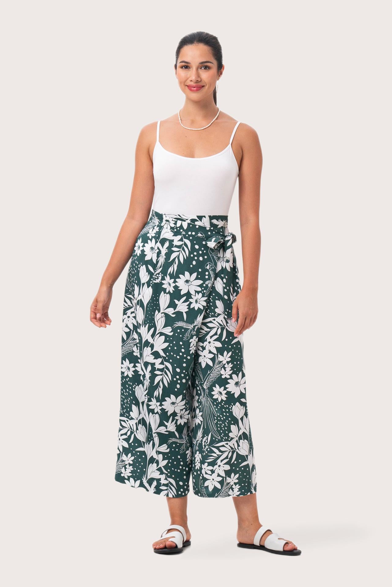 Palazzo Wrapped Pants Bali Parrots Verde
