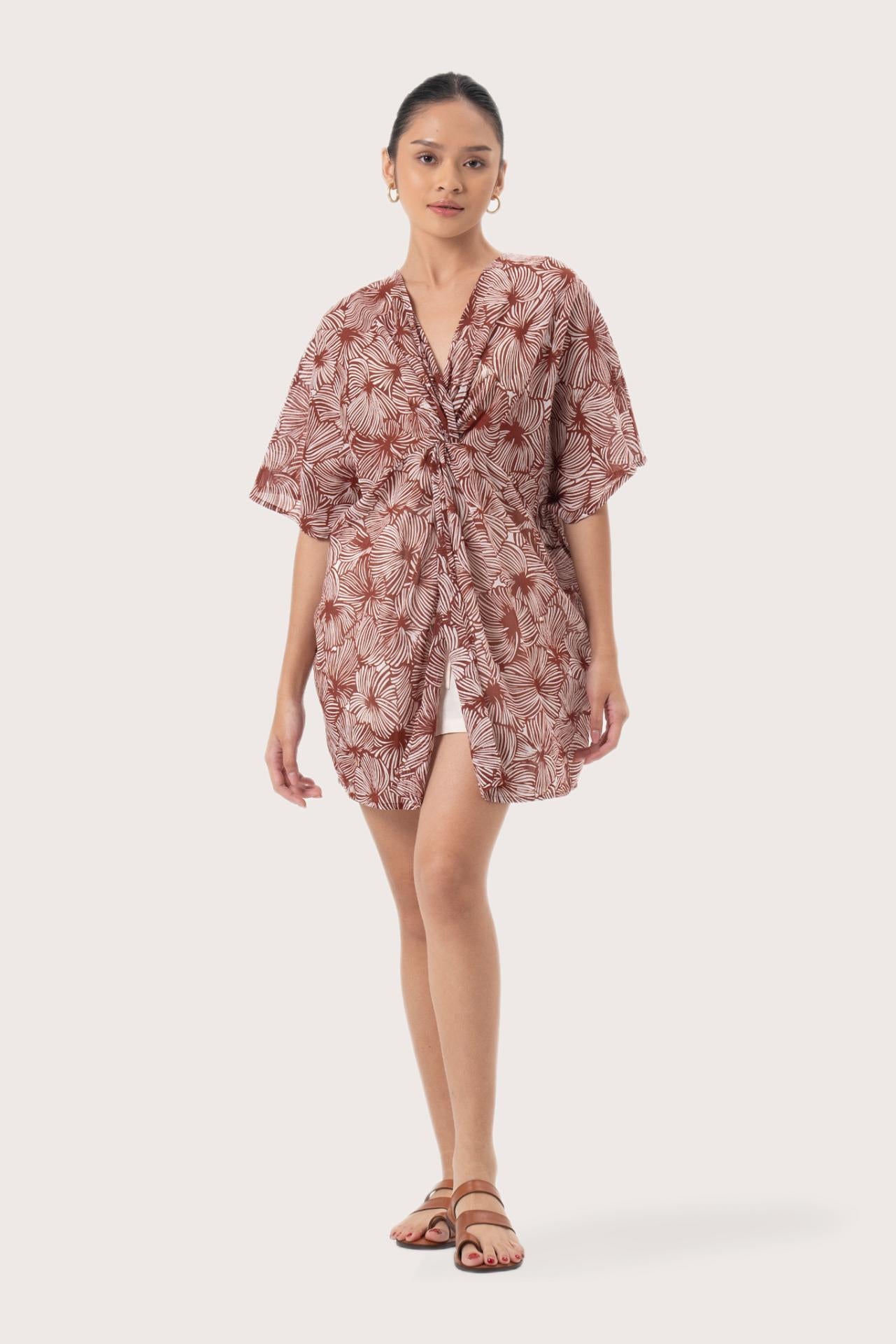 Salines Short Kaftan Dress Brick