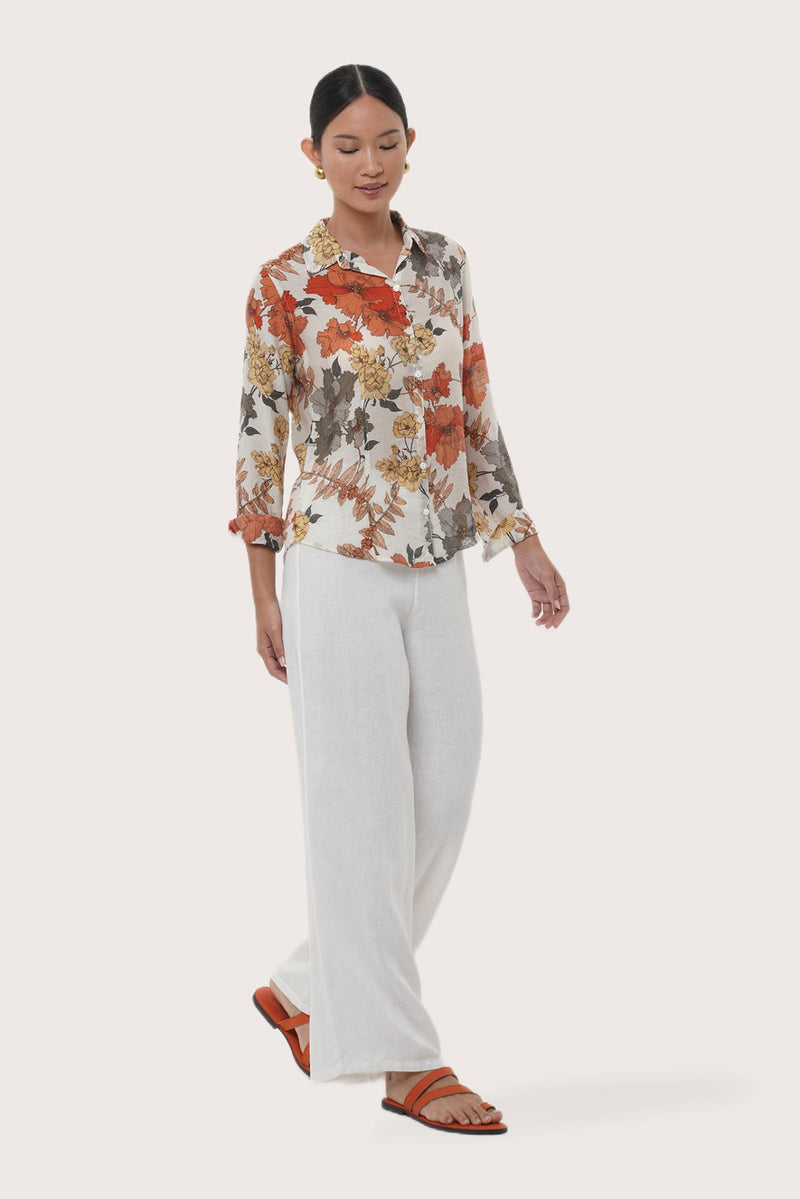 Selva Shirt Raya Red Orange Cream Base