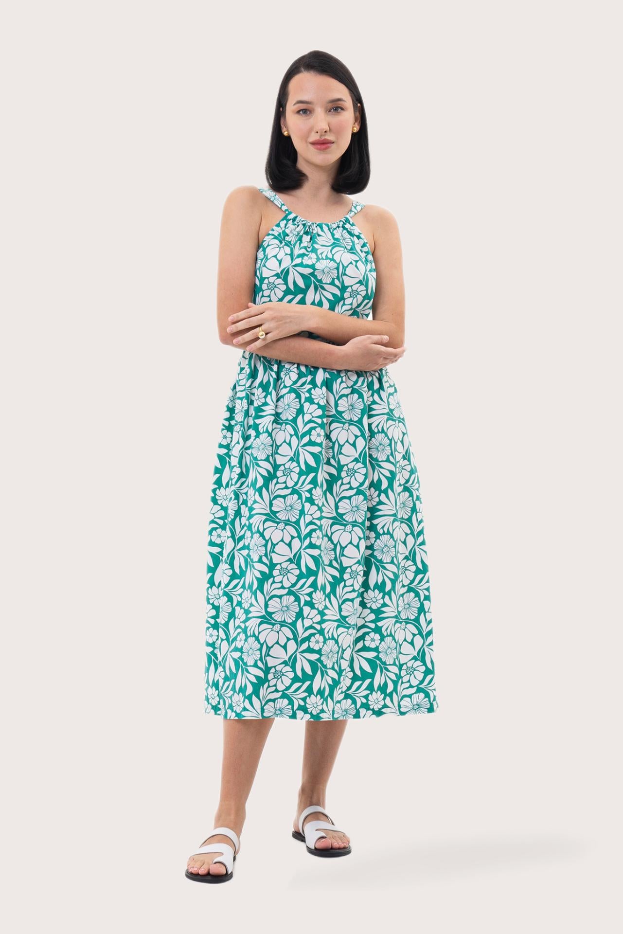 Tina Halter Neck Swing Dress Green