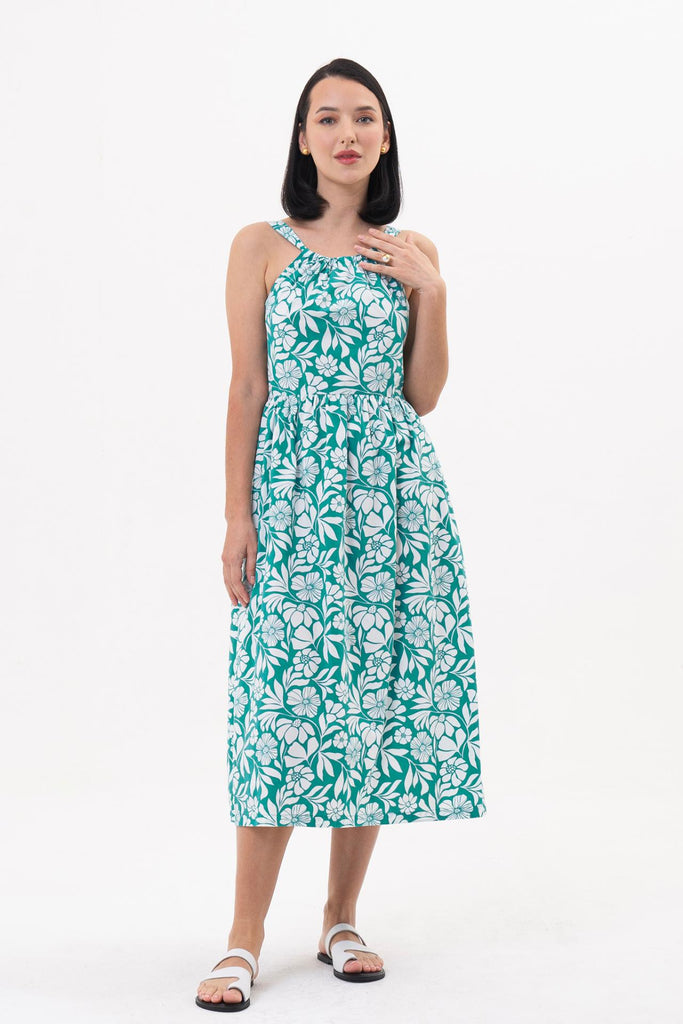 Tina Halter Neck Swing Dress Green