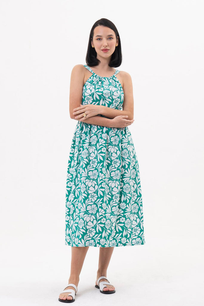 Tina Halter Neck Swing Dress Green