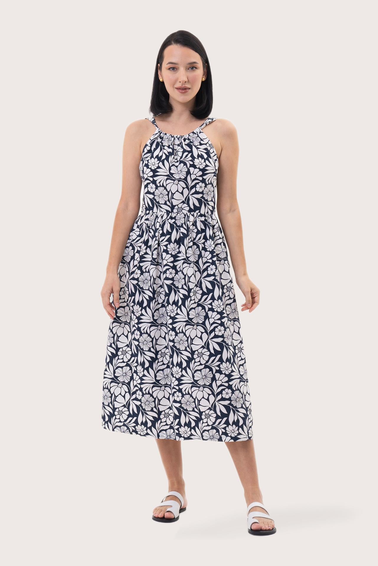 Tina Halter Neck Swing Dress Navy