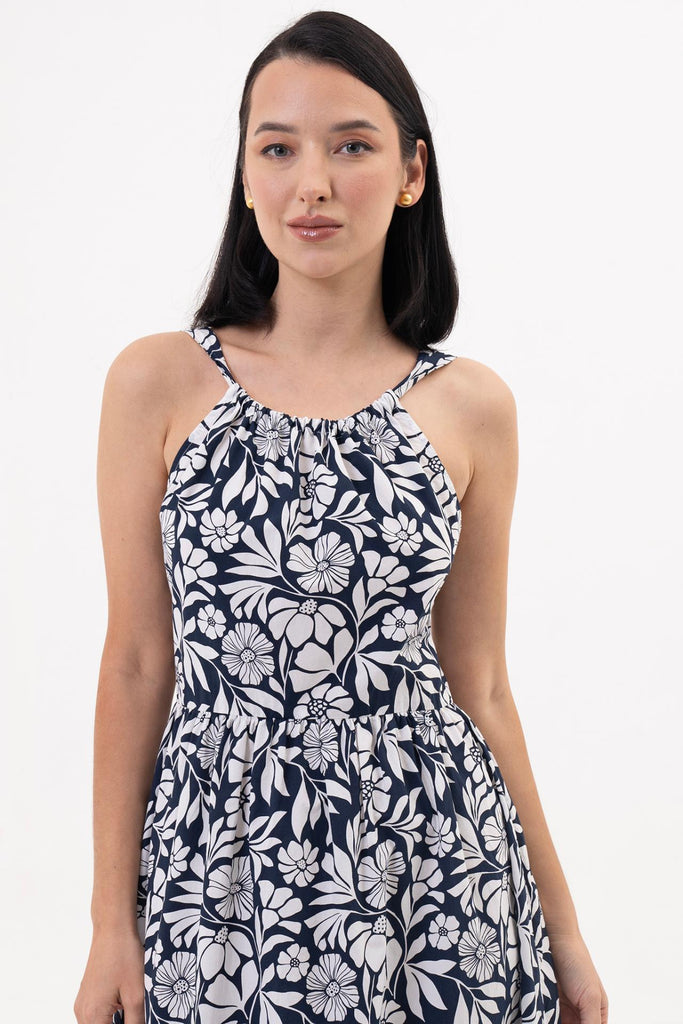 Tina Halter Neck Swing Dress Navy