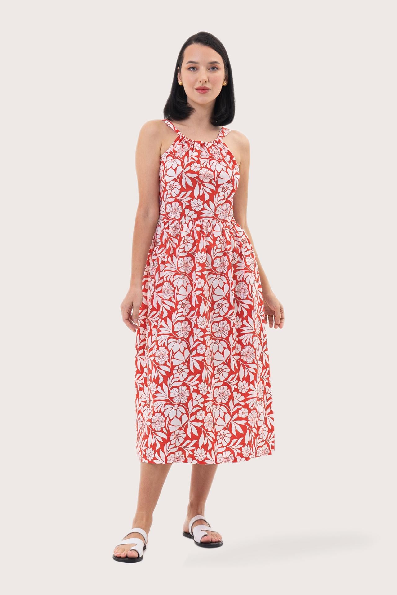 Tina Halter Neck Swing Dress Red