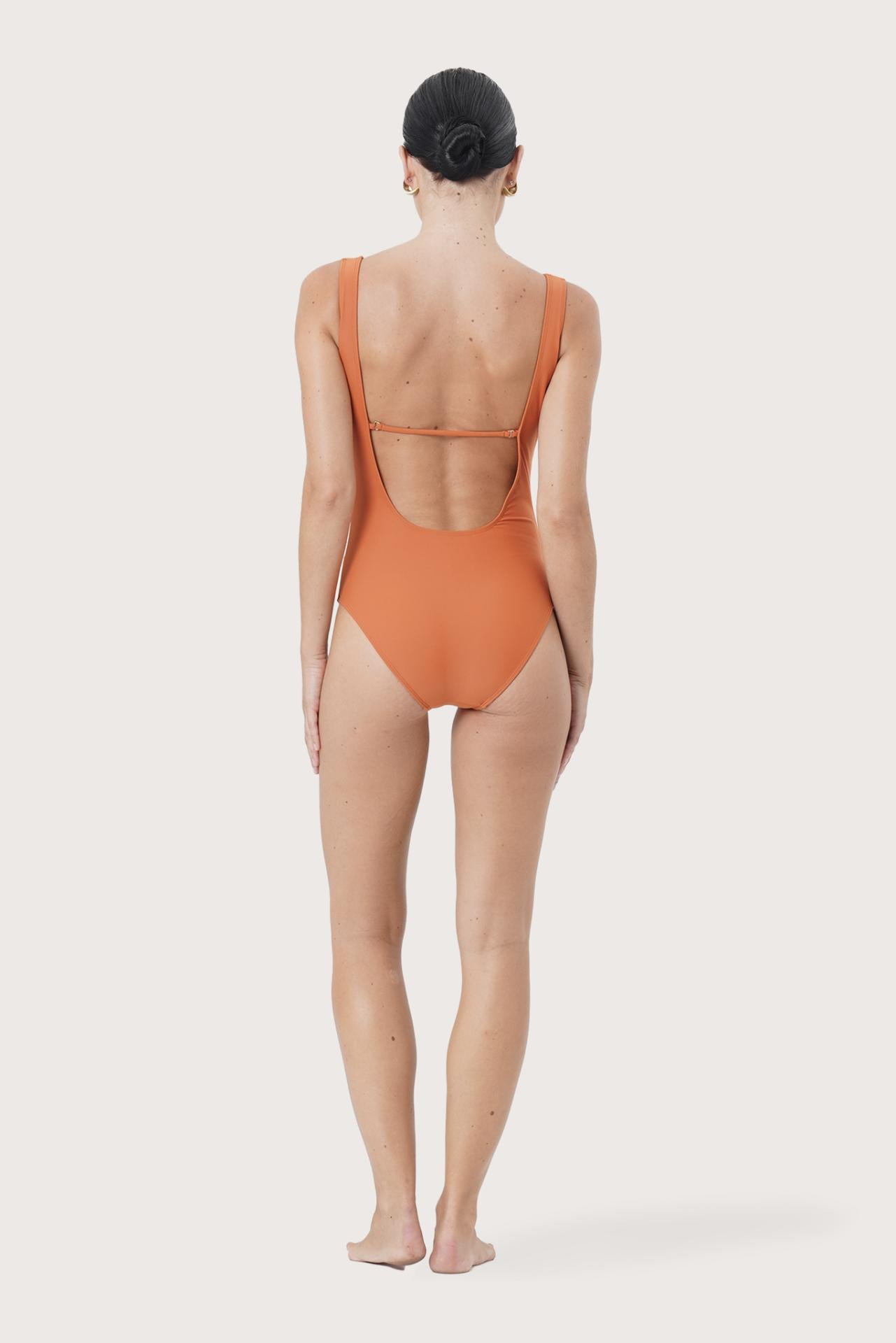 Back view of Alani One Piece Swimsuit with a sophisticated and flattering design