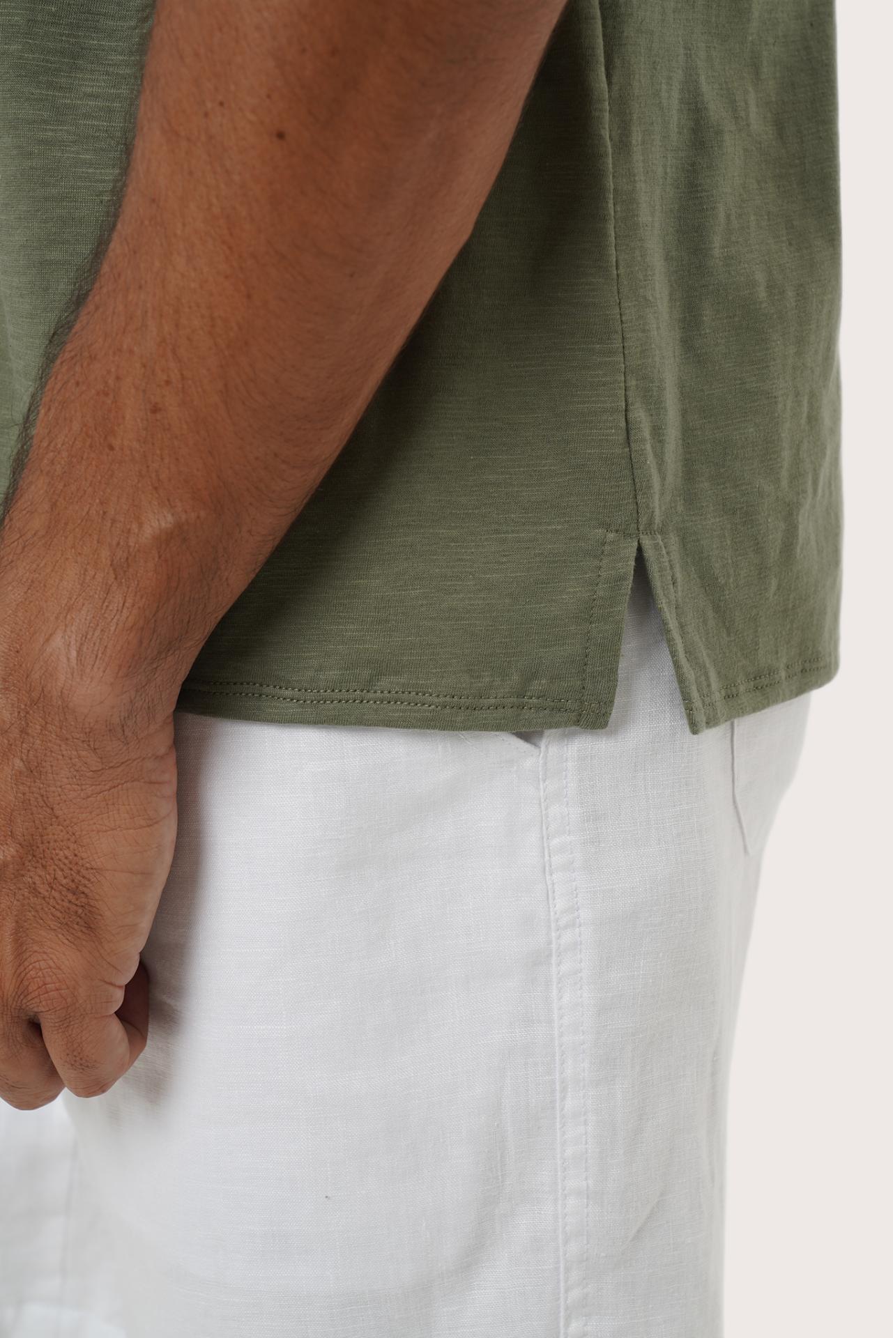 Men's everyday styling featuring the Aling Cotton T-Shirt in Light Sage by By The Sea Bali