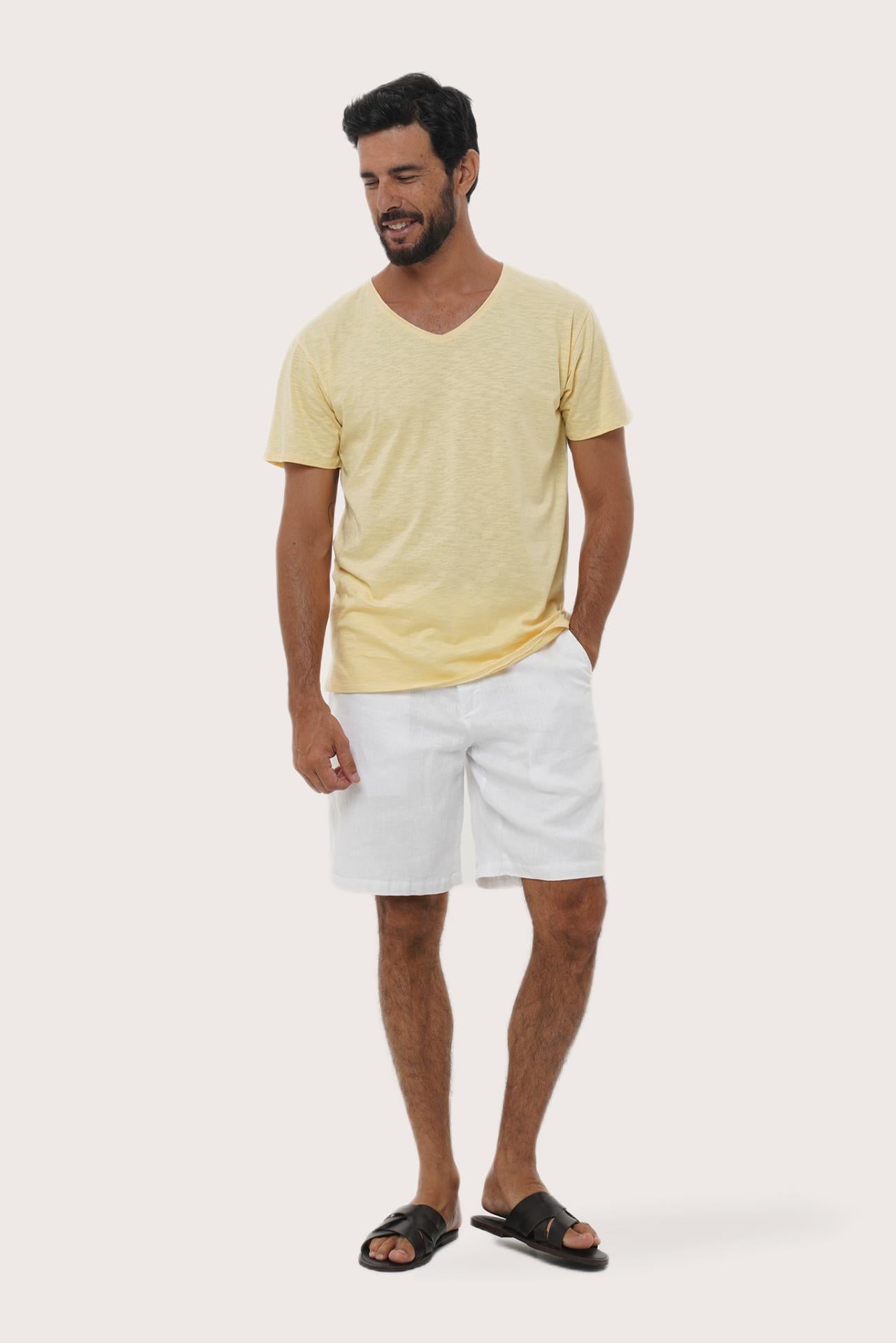 By The Sea Bali Aling Cotton T-shirt Light Yellow – refined men's resort tee with a relaxed, contemporary silhouette