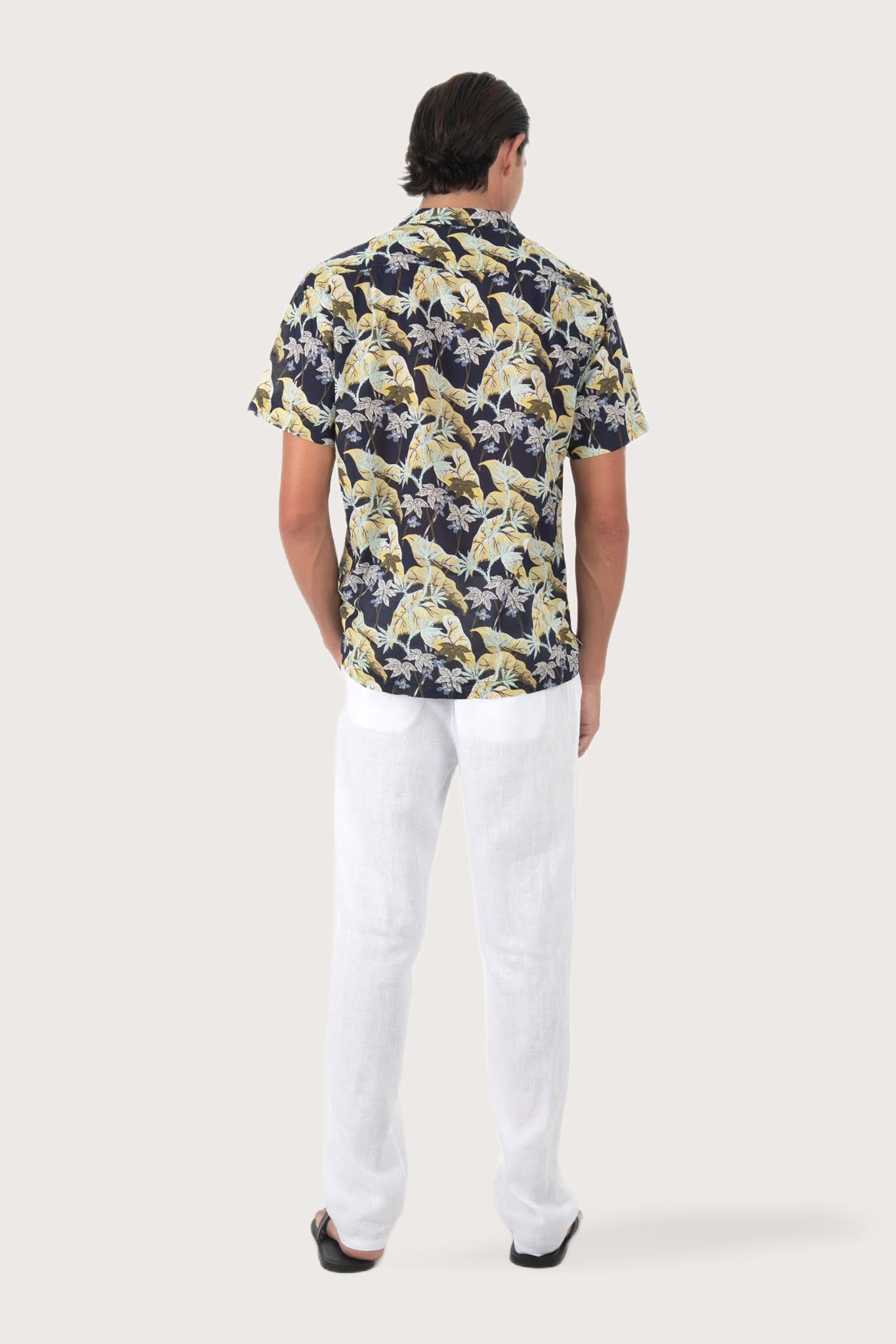 Back view of the Alola Cotton Shirt Sivala Navy showcasing its tailored finish by By The Sea Bali