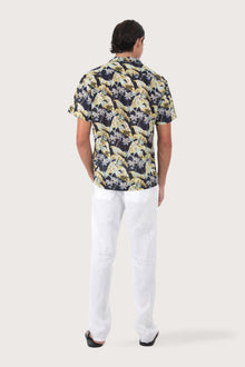 Back view of the Alola Cotton Shirt Sivala Navy showcasing its tailored finish by By The Sea Bali