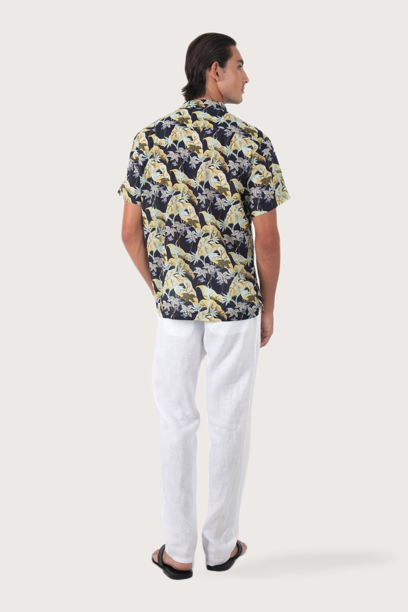Back view of the Alola Cotton Shirt Sivala Navy showcasing its tailored finish by By The Sea Bali