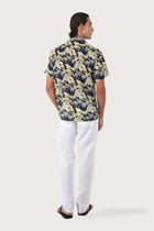 Back view of the Alola Cotton Shirt Sivala Navy showcasing its tailored finish by By The Sea Bali