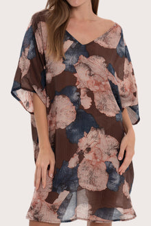 Close-up of the Malva print and rayon nylon fabric detailing