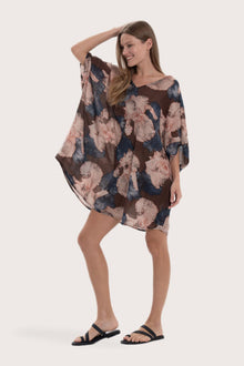 Model wearing the brown Malva Alur short kaftan by By The Sea Bali