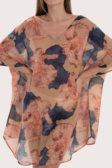 Close-up of the Malva print and rayon nylon fabric detailing