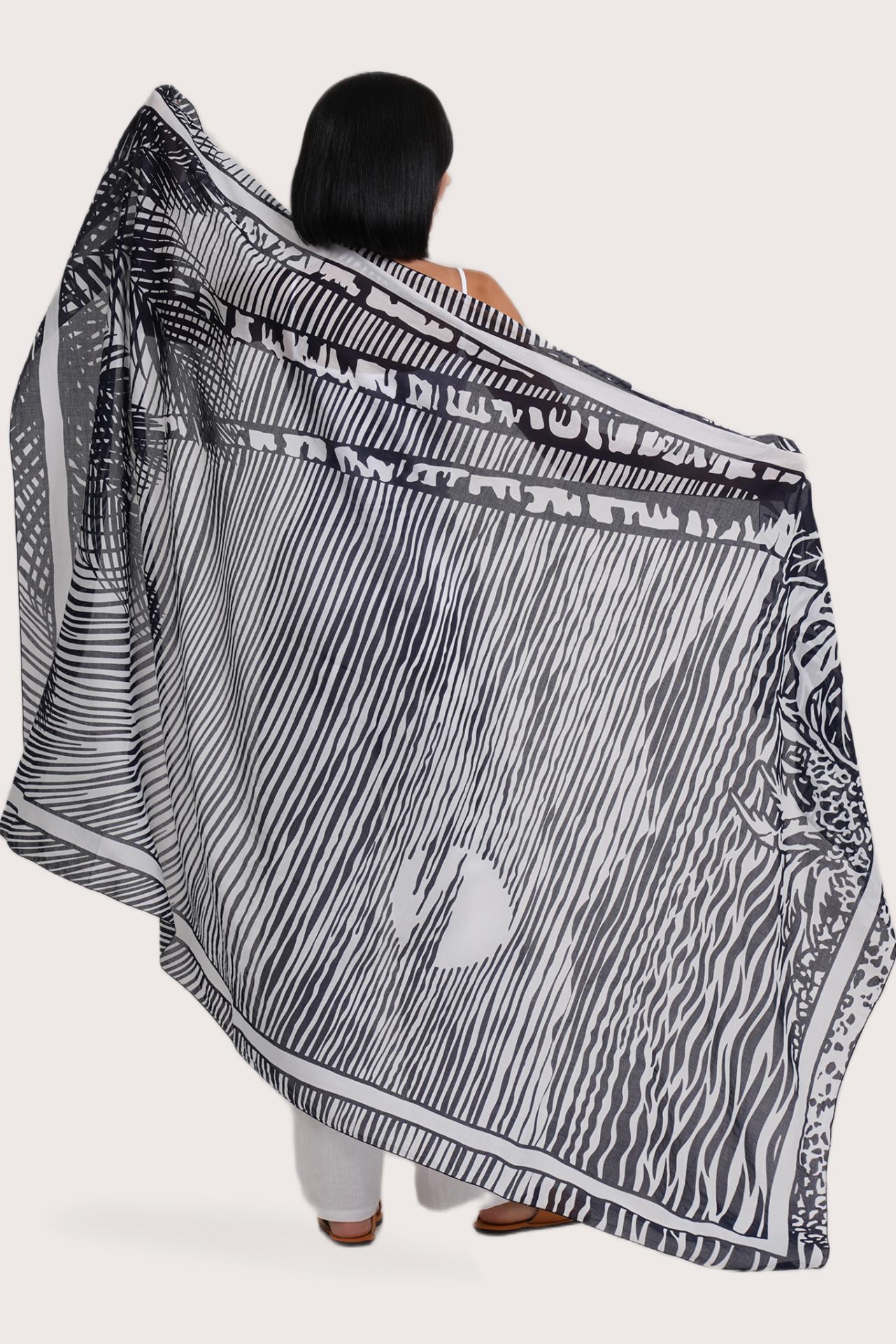 Detailed view of the Stripe Island print on the Amaya Sarong