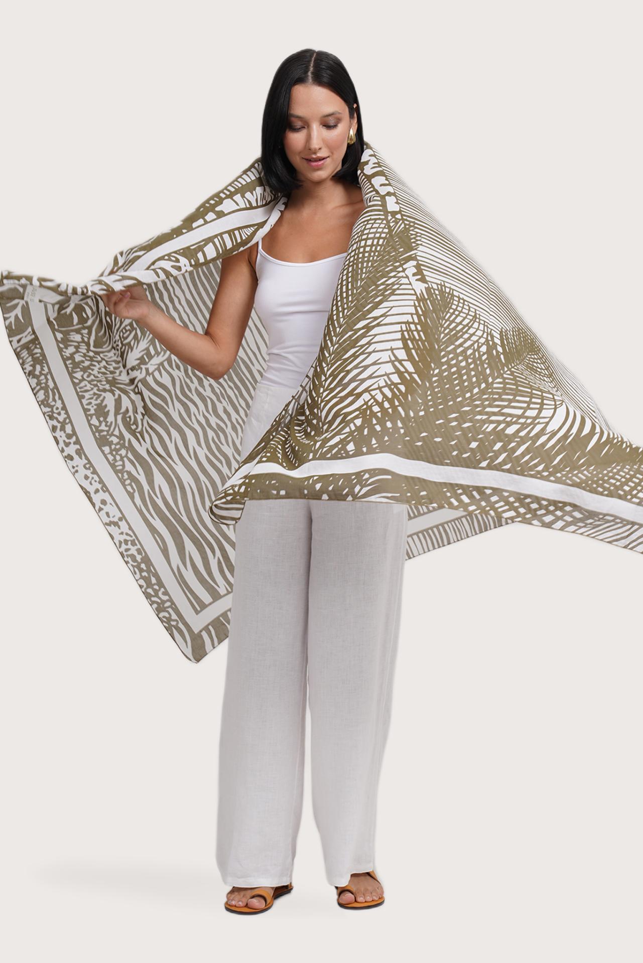 Refined detail of the Stripe Island print on the Amaya Sarong