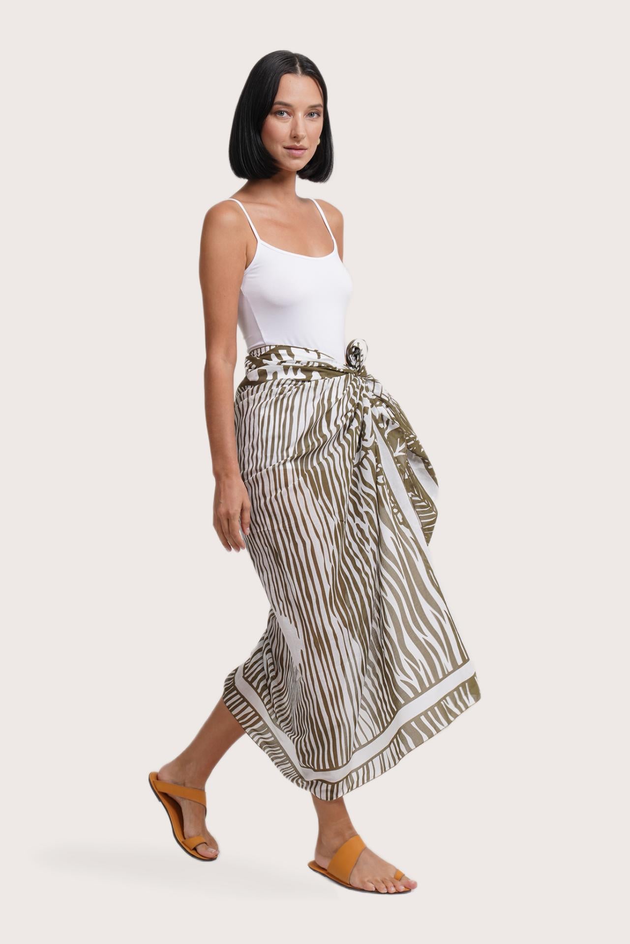 Sophisticated side view of the Amaya Sarong in Stripe Island