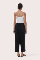 Elegant back view of the Amber Linen Pant in Black