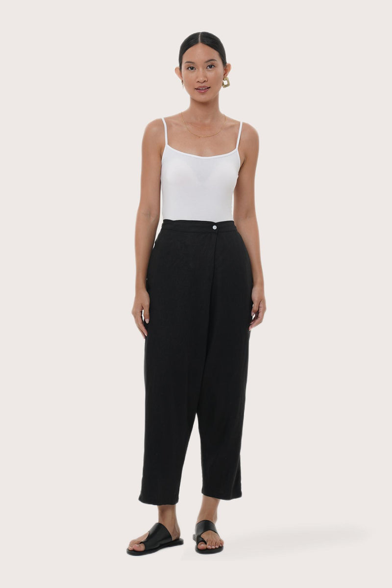 By The Sea Bali Amber Linen Pant in Black featuring a refined relaxed silhouette with effortless resort elegance