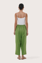 Elegant back view of the Amber Linen Pant in GreenGreen