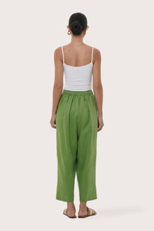 Elegant back view of the Amber Linen Pant in GreenGreen