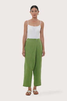 By The Sea Bali Amber Linen Pant in Green featuring a refined relaxed silhouette