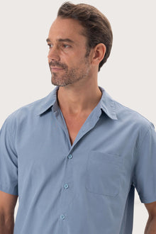 Close-up fabric and collar detail of the Andres Shirt Light Blue by By The Sea Bali