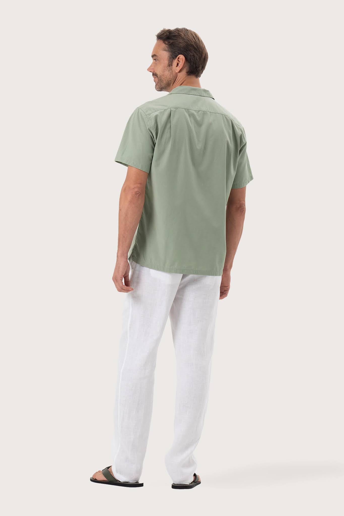 Back view of the Andres Shirt Sage showcasing its tailored finish by By The Sea Bali