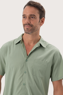 Close-up fabric and collar detail of the Andres Shirt Sage by By The Sea Bali