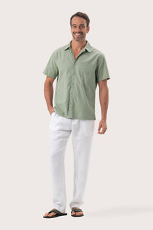 By The Sea Bali Andres Shirt Sage — soft cotton shirt with a relaxed camp-collar silhouette