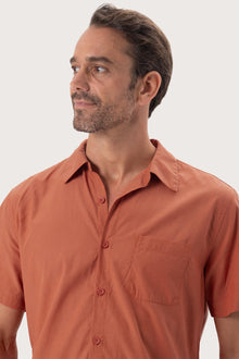 Close-up fabric and collar detail of the Andres Shirt Terracota by By The Sea Bali