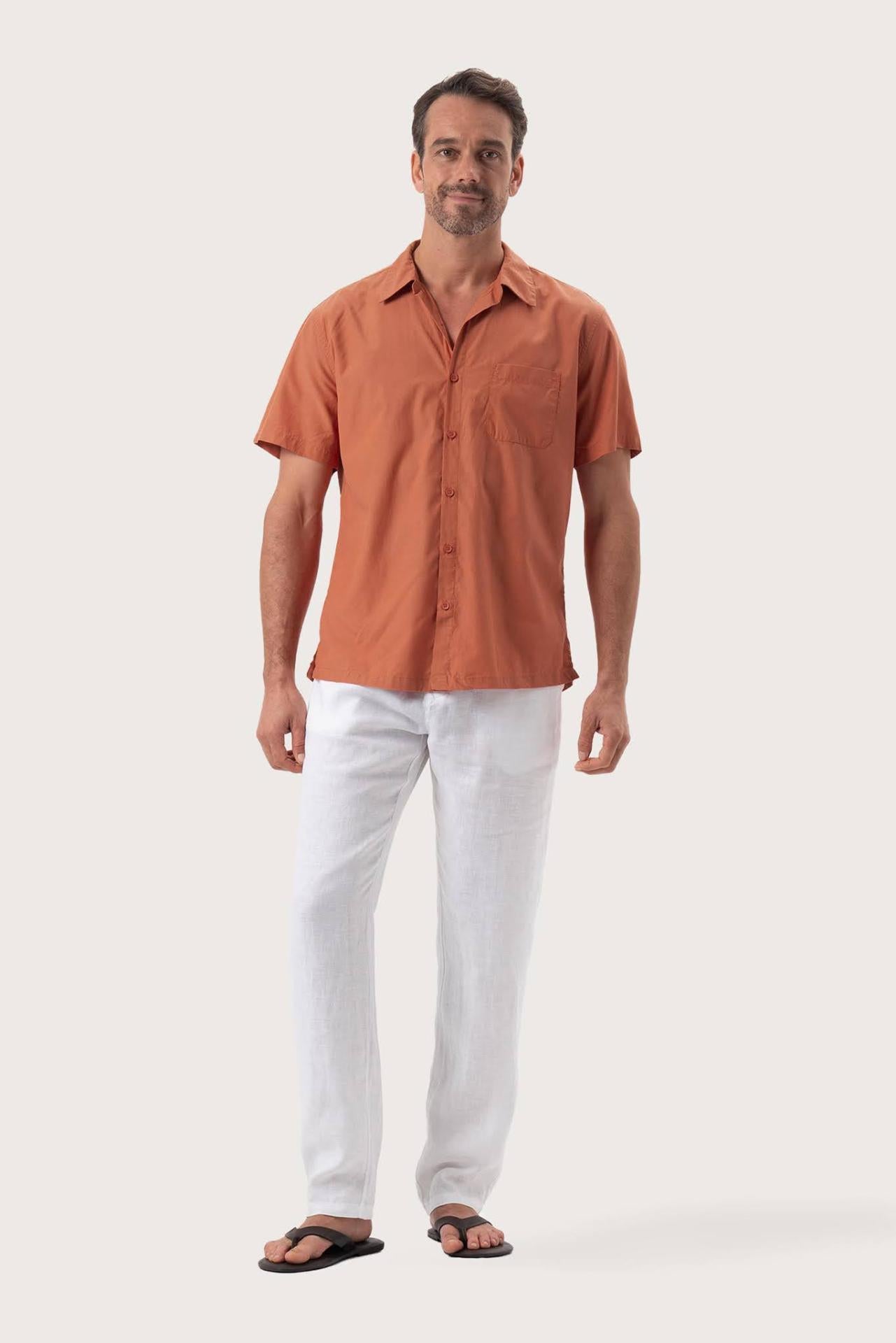 By The Sea Bali Andres Shirt Terracota — soft cotton shirt with a relaxed camp-collar silhouette