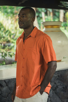 Men's resortwear styling featuring the Andres Shirt Terracota by By The Sea Bali